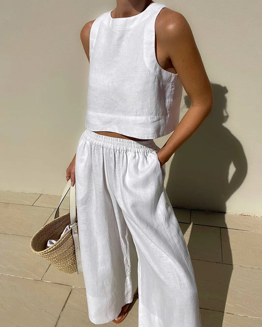 Women's Two-Piece Crop Top & Wide Leg Pants Set | Bellevyn