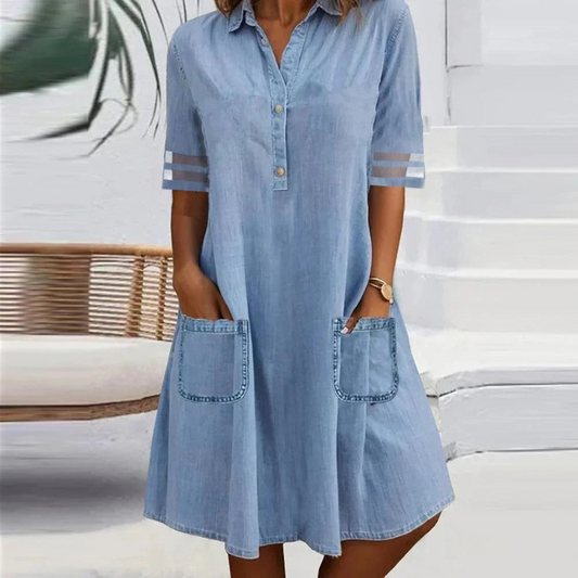 Women's Denim Mini Dress with Side Pockets | Bellevyn