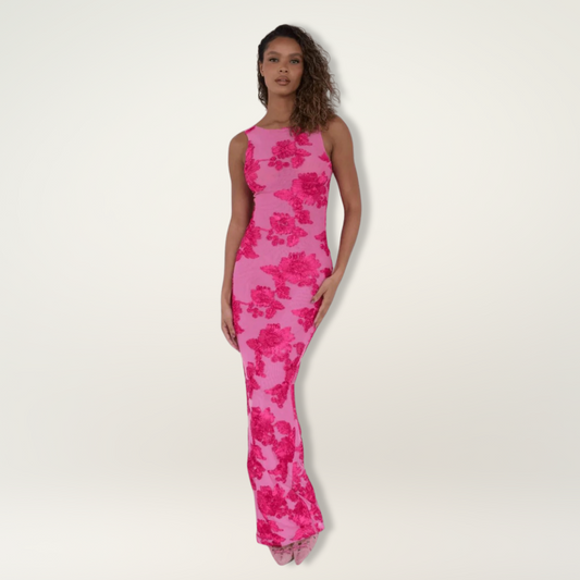 Women's Pink Floral Elegant Wedding Dress | Bellevyn
