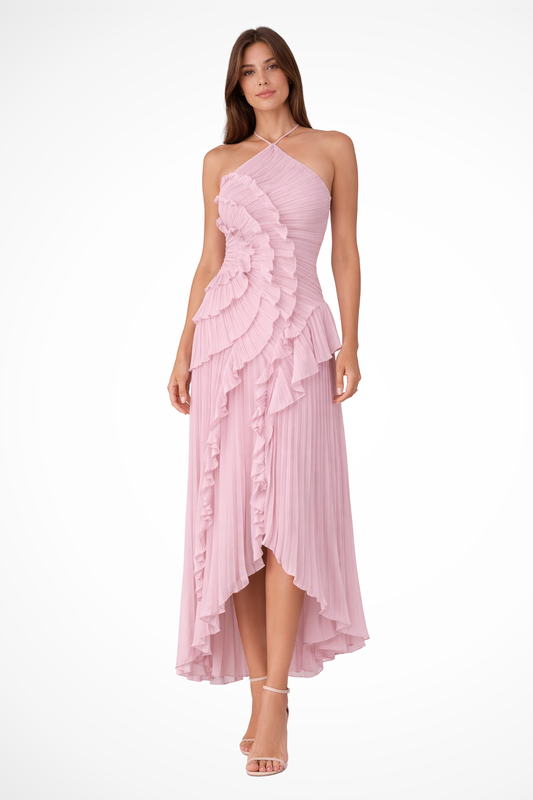 Women's Sleeveless Halter Backless Ruffled Wedding Dress | Bellevyn
