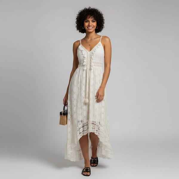 Charlotte Detail High-Low Midi Dress in White